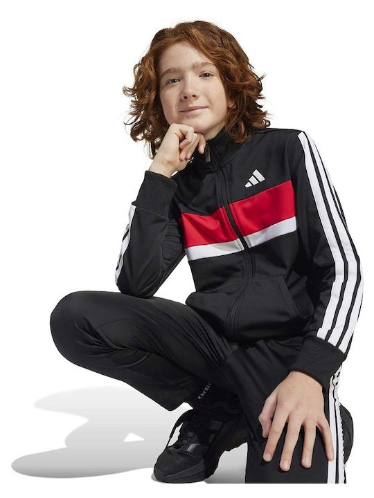 3-Stripes Tiberio Kids Tracksuit Sweatpants Set With Jacket Black White Red 2 Pieces