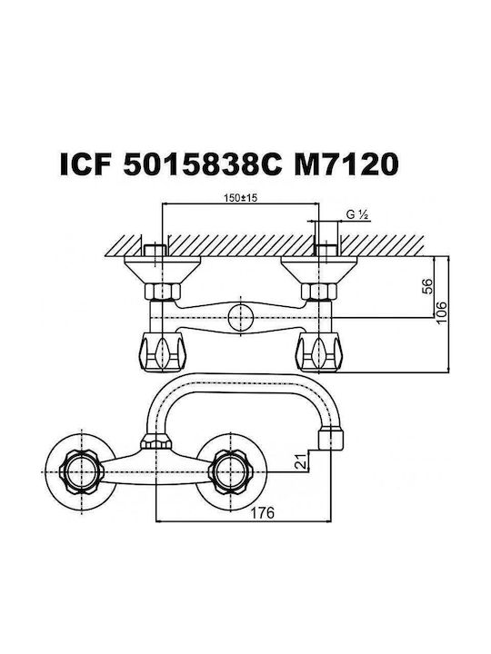 Inter Ceramic Baterie de Bucătărie Perete Argintie