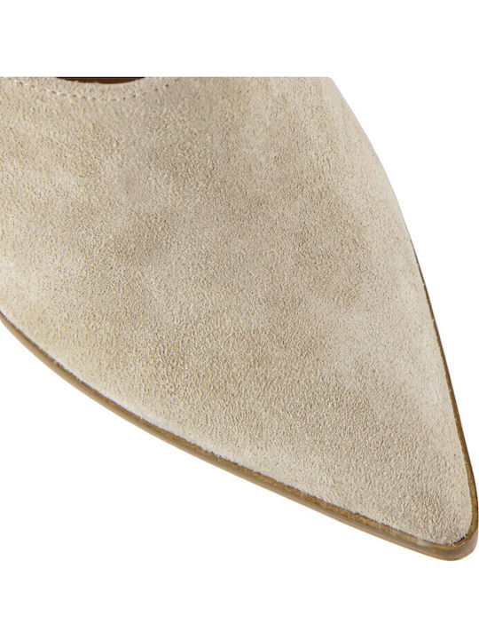 Suede Mules with High Heel in Brown Color