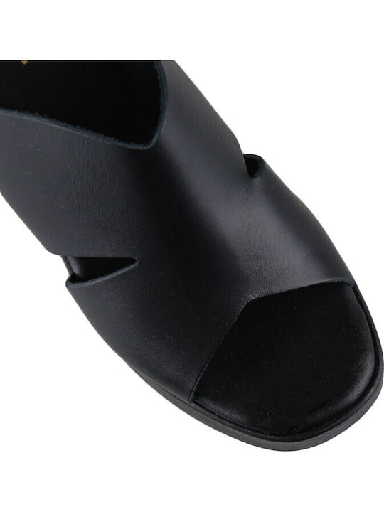 Leather Mules with High Heel in Black Color