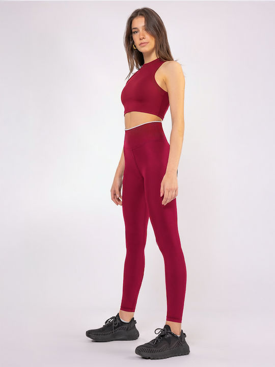 Training Damen Lang Leggings Formendefinition Hohe Taille Push-up Weinrot