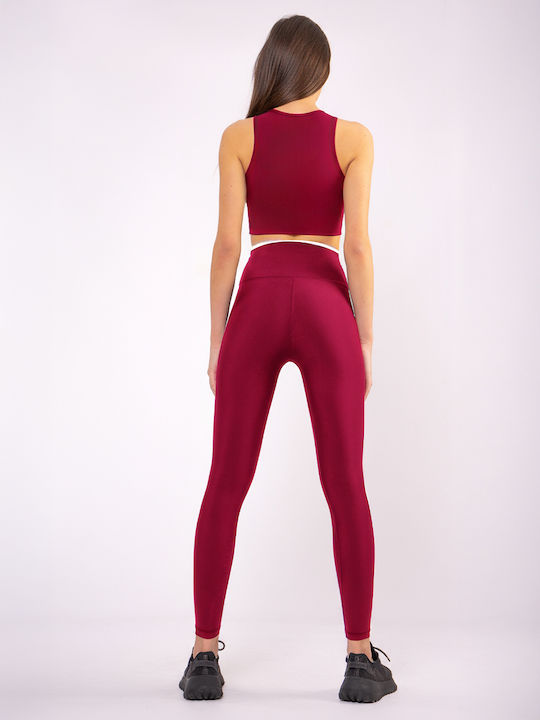 Training Damen Lang Leggings Formendefinition Hohe Taille Push-up Weinrot