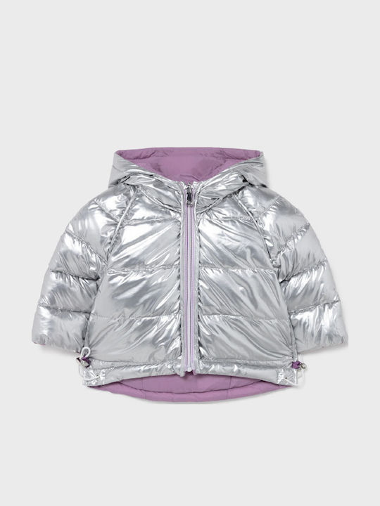 Ecofriends Kids Quilted Short Double Sided Hooded Silver Jacket