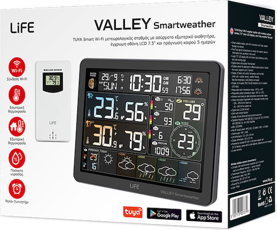 Life Valley Smartweather Tuya Wireless Digital Weather Station Tabletop / Wall Mounted White