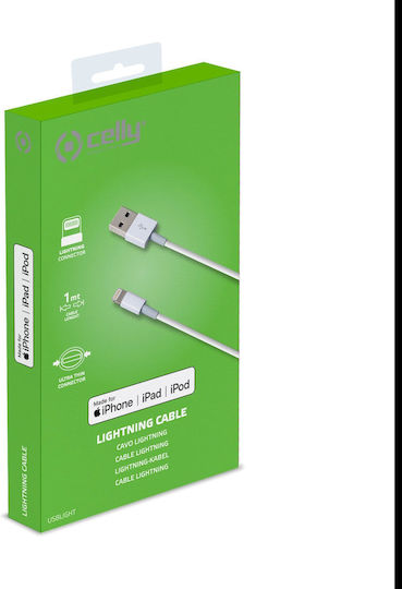 Celly Regular USB-A la Cablu Lightning Alb 1m (USBIP5)