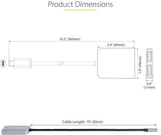 2-port Usb-c Mst Hub 4k60hz/dual-monitor Adapter Windows