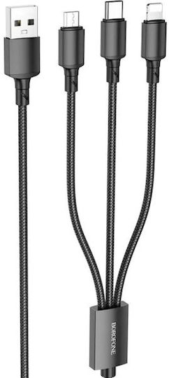Borofone Bx72 Geflochten USB zu Blitzschlag / Typ-C,TC-TC / Micro-USB Kabel 2A Schwarz 1m