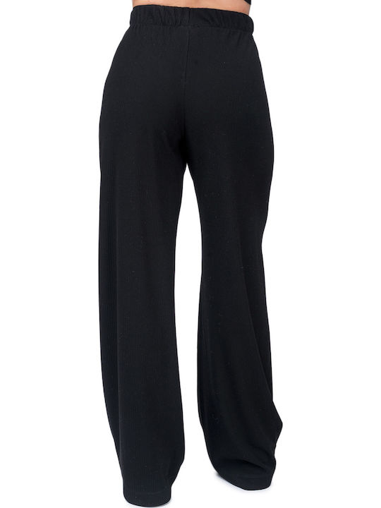 Moutaki Damen Stoff Palazzohose mit Gummizug Black