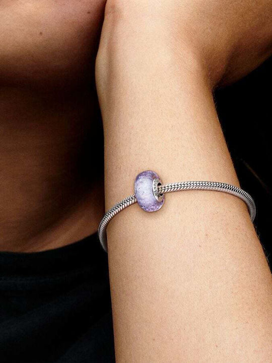 Pandora Wavy Lavender Murano Glass Charm από Ασήμι Pandora Wavy Lavender Murano Glass Charm από Ασήμι