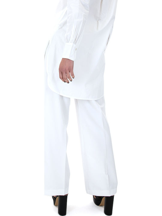 Wide Women's High-waisted Fabric Trousers Loose Fit White