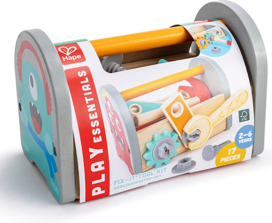 Hape Цветен Дървен Куфар с Инструменти Червен за 2+ Години 17 Части