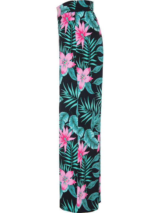 Eva Γυναικεία Ψηλόμεση Παντελόνα Floral Μαύρη