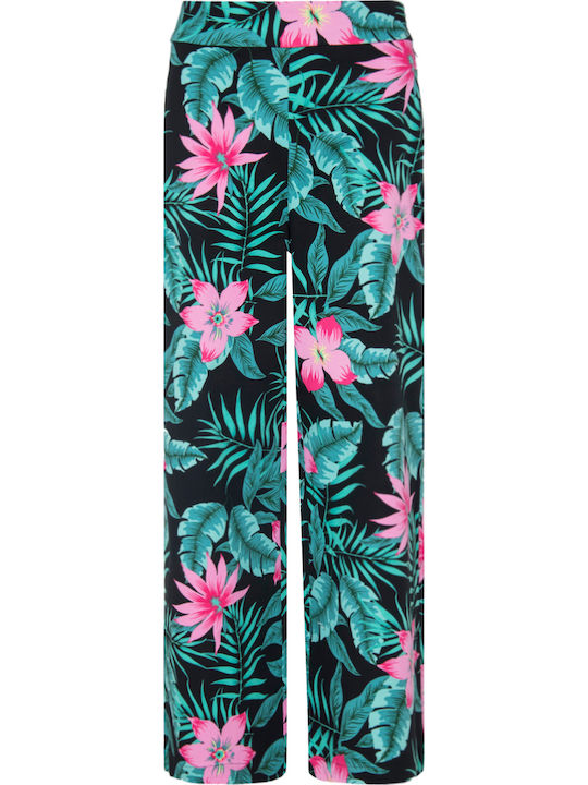 Eva Γυναικεία Ψηλόμεση Παντελόνα Floral Μαύρη