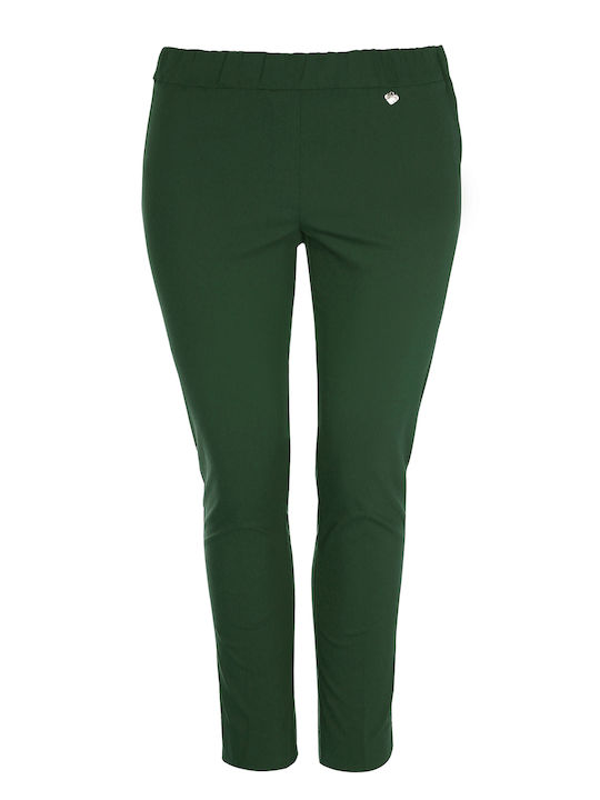 Basic Women's High-waisted Fabric Trousers Slim Fit Green