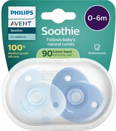 Philips Soothie Soothie Orthodontic Pacifiers Silicone with Case Blue for 0-6 months 2pcs