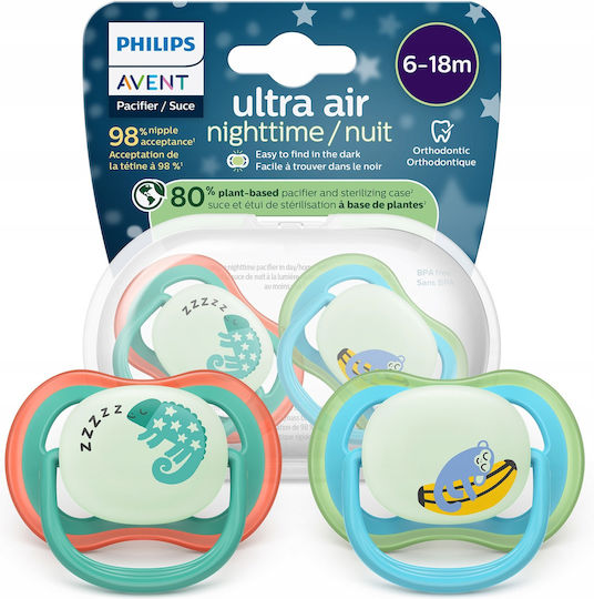 Philips Ultra Air Nighttime Πιπίλες Σιλικόνης Πράσινο για 6-18 μηνών 2τμχ