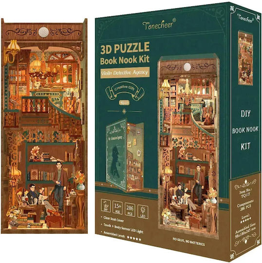 Tonecheer Παιχνίδι Κατασκευών Ξύλινo Book Nook Kit Violin Detective Agency DIY για Παιδιά 15+ Ετών