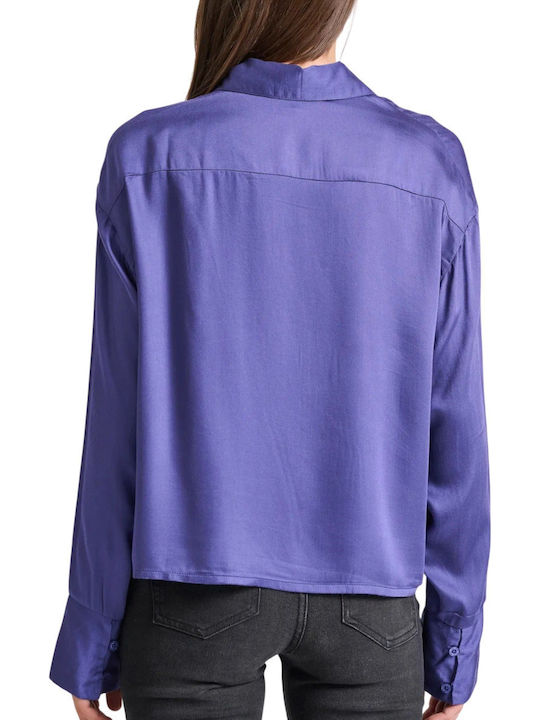 Langärmelig Damen Hemd Purple Blue