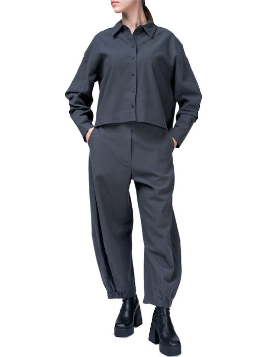 Langärmelig Damen Hemd Anthracite