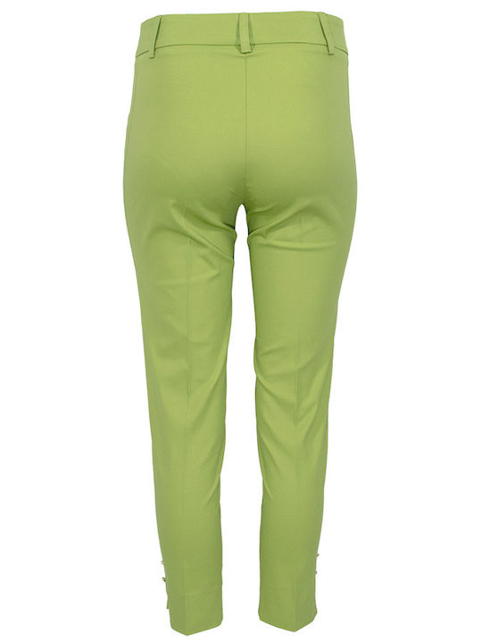 Women's High-waisted Fabric Capri Trousers Flared Slim Fit Green