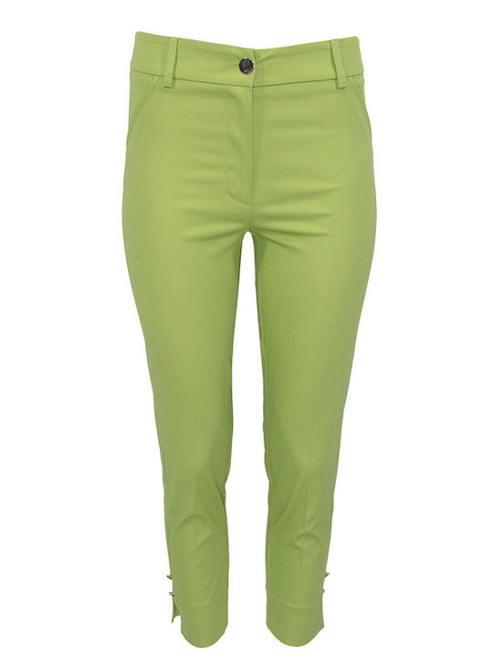Women's High-waisted Fabric Capri Trousers Flared Slim Fit Green