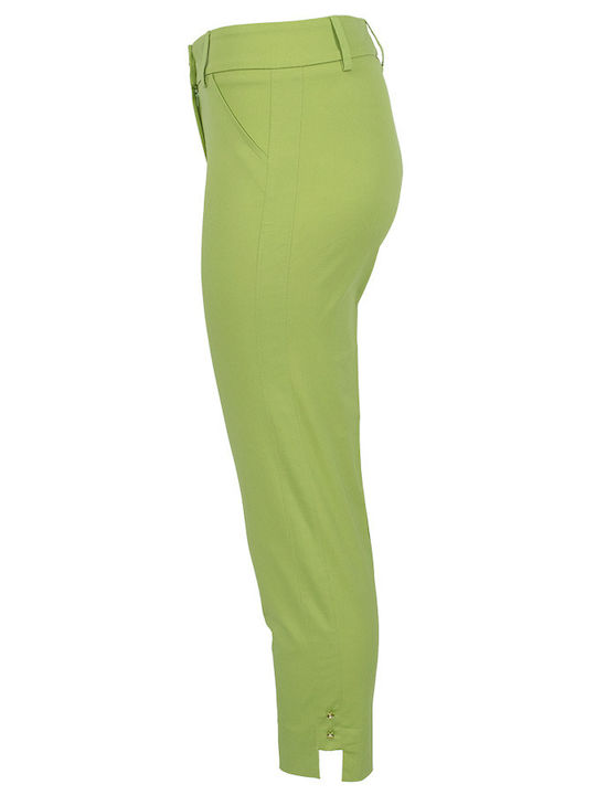 Women's High-waisted Fabric Capri Trousers Flared Slim Fit Green