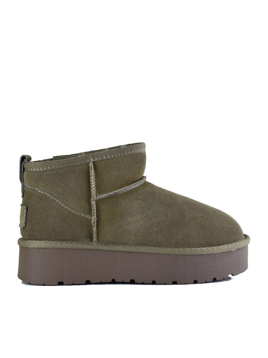 Leather Women's Ankle Boots Khaki