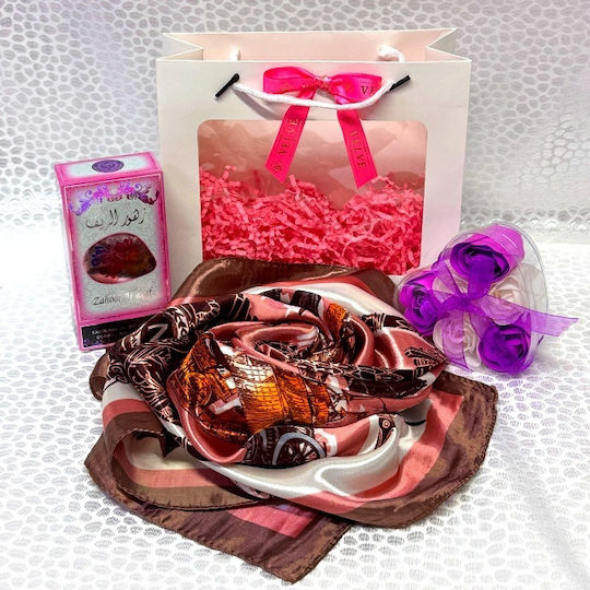 Pachet Tinky Zahoor Apă De Parfum Arabă Pentru Femei 50ml Eșarfă Cutie Săpun Trandafiri În Geantă De Fereastră Mov