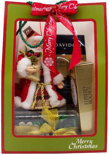 Pachet Cadou De Crăciun Ornament Decorativ Moș Crăciun 100g Praline Ferrero Rocher Cafea Davidoff Flori Uscate Parfumate