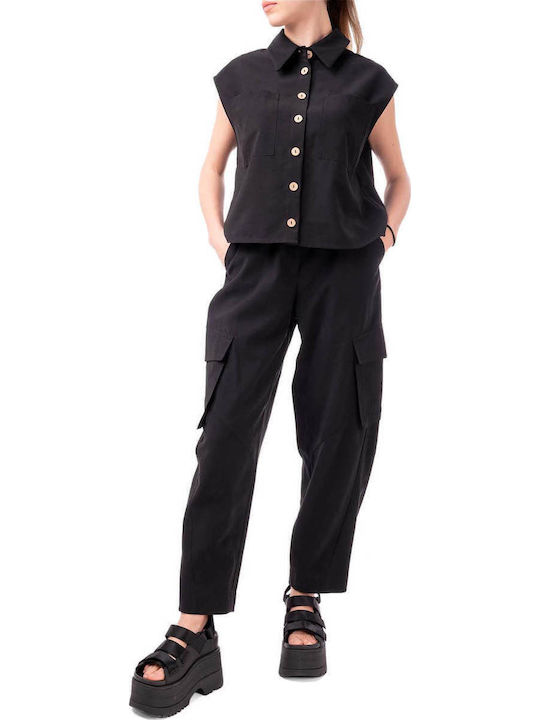 Fără mâneci Femei Cămașă Black