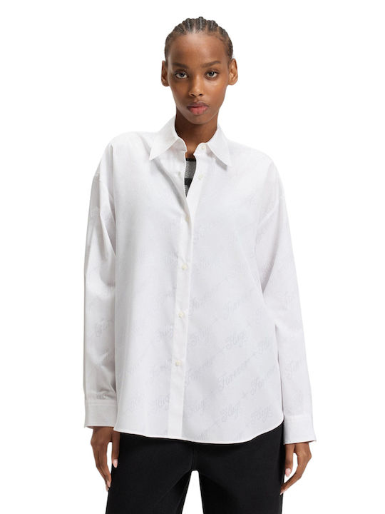 Langärmelig Damen Hemd White