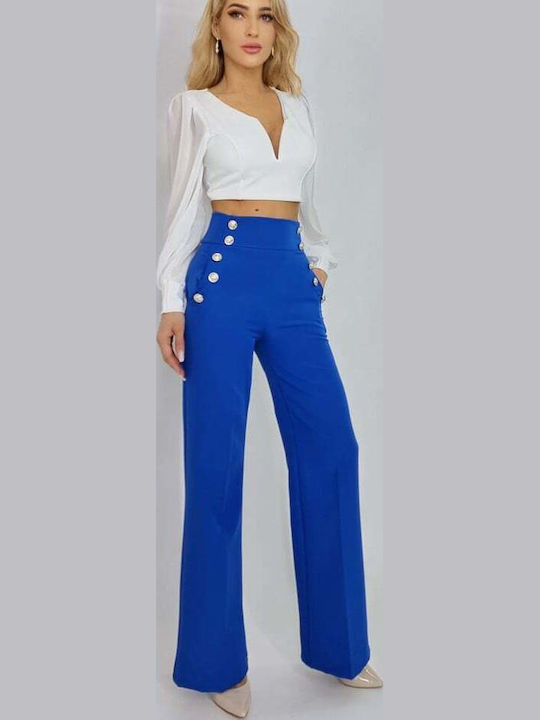 Women's High-waisted Fabric Trousers Blue