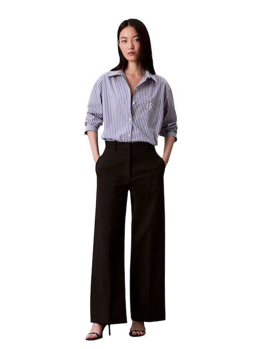 Langärmelig Damen Denim Hemd Blau Gestreift