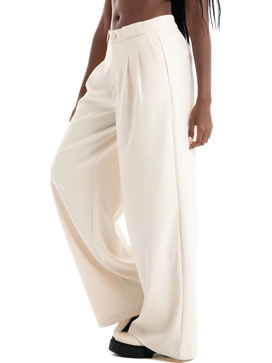 Only Damen Stoff Palazzohose Breit Whitecap Gray Cream