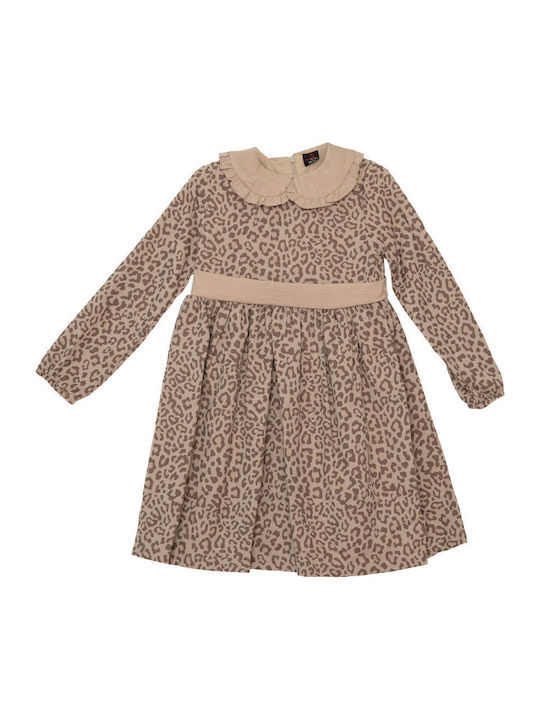 Girls Dress Long Sleeve Knitted Animal Print Set with Coat and Accessories Beige