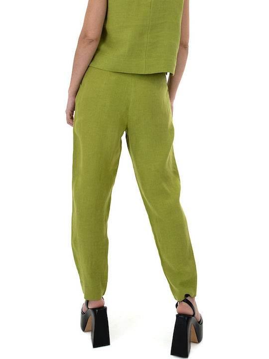 Damen Hochgeschnittenes Stoffhose in Verjüngt Bein Stil Lime