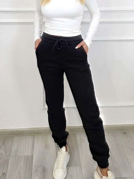 Dama Tesatura Pantaloni cu Elastic Negru