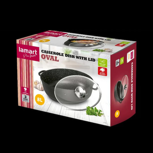 Lamart Oval Cast Iron Dutch Oven with Glass Lid 41.5x26.5cm 8L