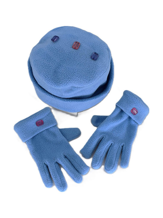 Kids Beanie Set with Gloves Fleece Blue