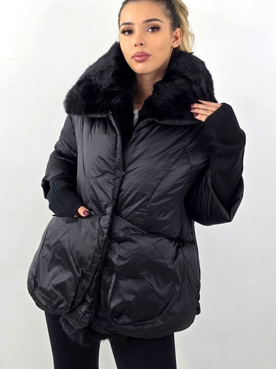 Jachetă Dama Puffer Scurtă Pentru Iarnă Neagră