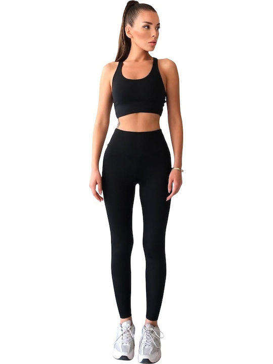 Training Damen-Set mit Gekürzten Leggings Schwarz