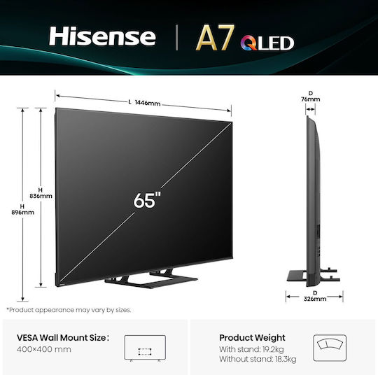 Hisense Smart Televizor 65" 4K UHD QLED 65A7Q HDR (2025)