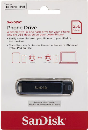 Sandisk iXpand 256GB USB 2.0 Stick με σύνδεση USB-C & Lightning