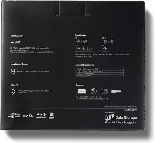 Hitachi-LG Data Storage BH16NS55 Вътрешен Оптично устройство Запис/Четене Blu-Ray / DVD/CD за Настолен Компютър Черен