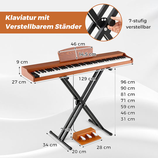 Costway Elektrisch Aufrecht Klavier MU10125DE-CF Set mit 88 Gewichtet Tasten Eingebaute Lautsprecher und Anschluss an Kopfhörer