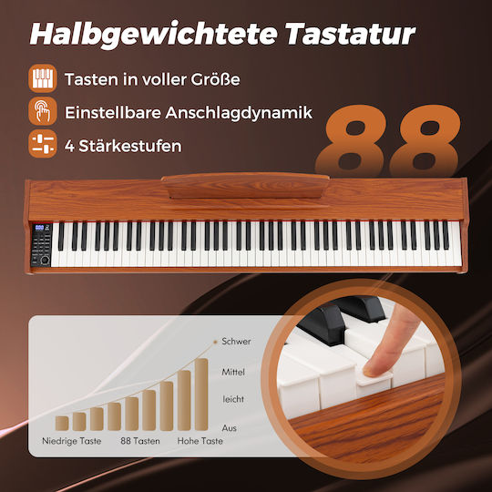 Costway Elektrisch Aufrecht Klavier MU10125DE-CF Set mit 88 Gewichtet Tasten Eingebaute Lautsprecher und Anschluss an Kopfhörer