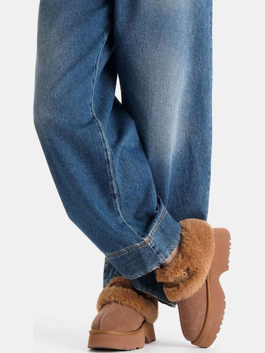 Juny Suede Mules with Heel in Tabac Brown Color