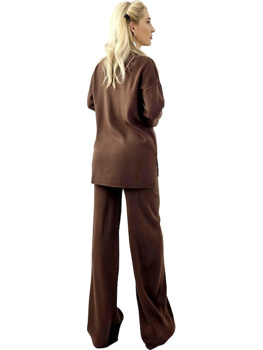 Women's Brown Set with Trousers Striped