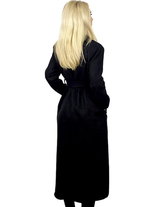Damen Schwarz Mantel mit Knöpfen