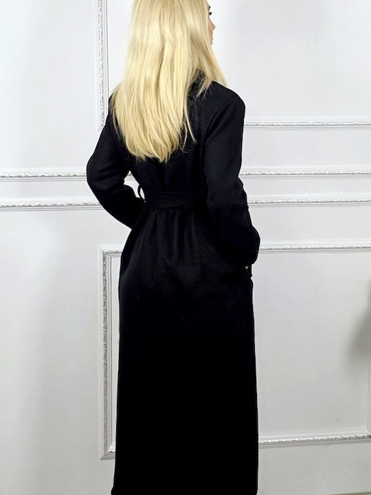 Damen Schwarz Mantel mit Knöpfen